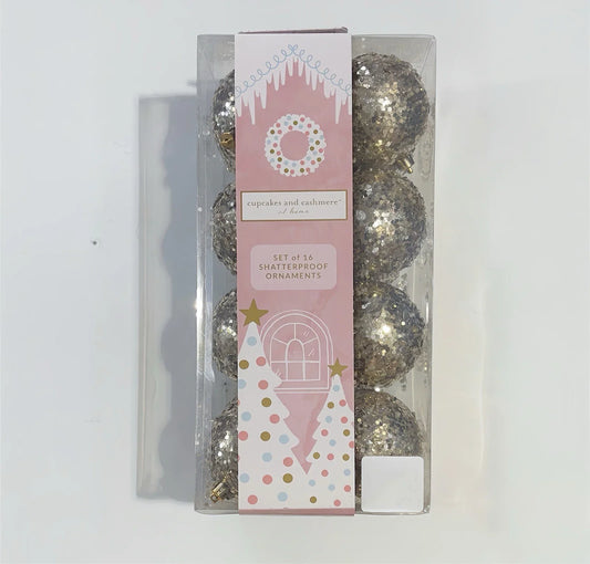 16 Cupcakes and Cashmere Shatterproof Gold Glitter Sparkle Christmas Ornaments - Trendiez U ♥