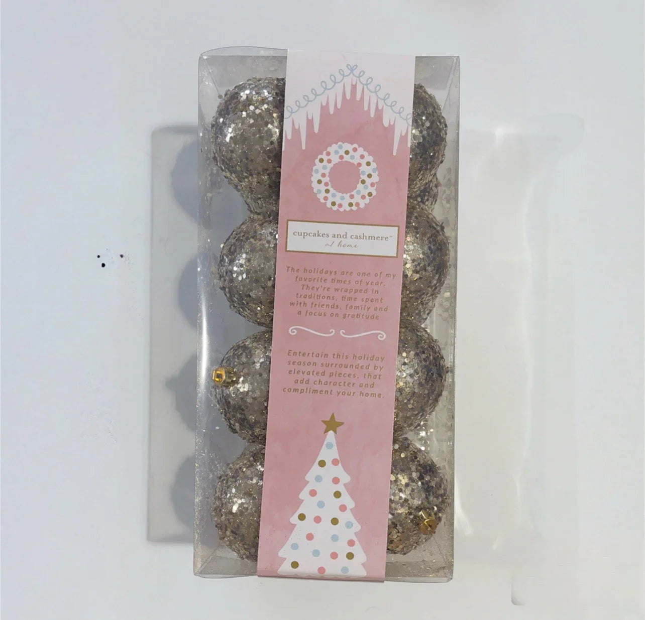 16 Cupcakes and Cashmere Shatterproof Gold Glitter Sparkle Christmas Ornaments - Trendiez U ♥