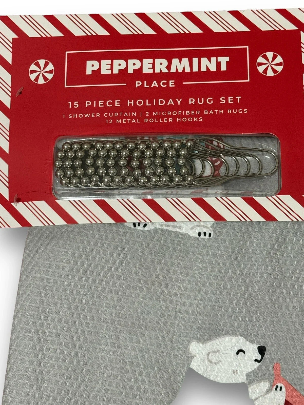 17 pc Christmas Shower Curtain Bears Set, Rug/ Hangers/ Bath Mat/Shower Curtain - Trendiez U ♥