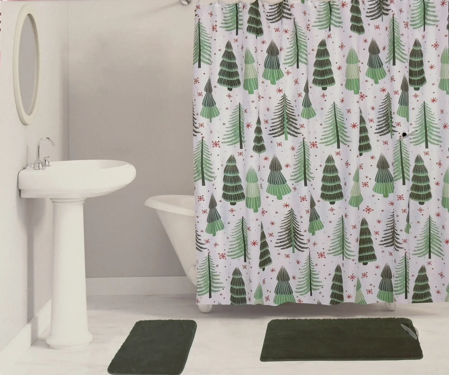 17 pc Christmas Shower Curtain Set, Rug/ Hangers/ Bath Mat/Shower Curtain/ Towel - Trendiez U ♥