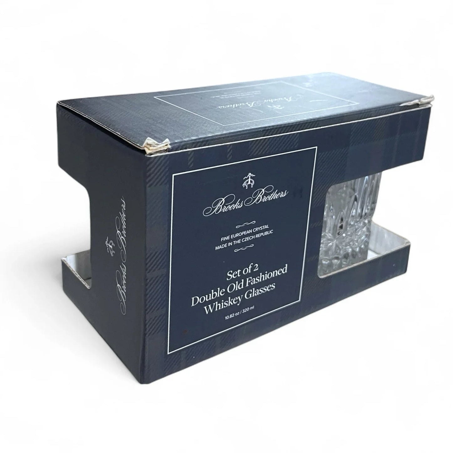(2) BROOKS BROTHERS Crystal Double Old Fashioned Whiskey/ Rocks Glasses (Plaid) - Trendiez U ♥