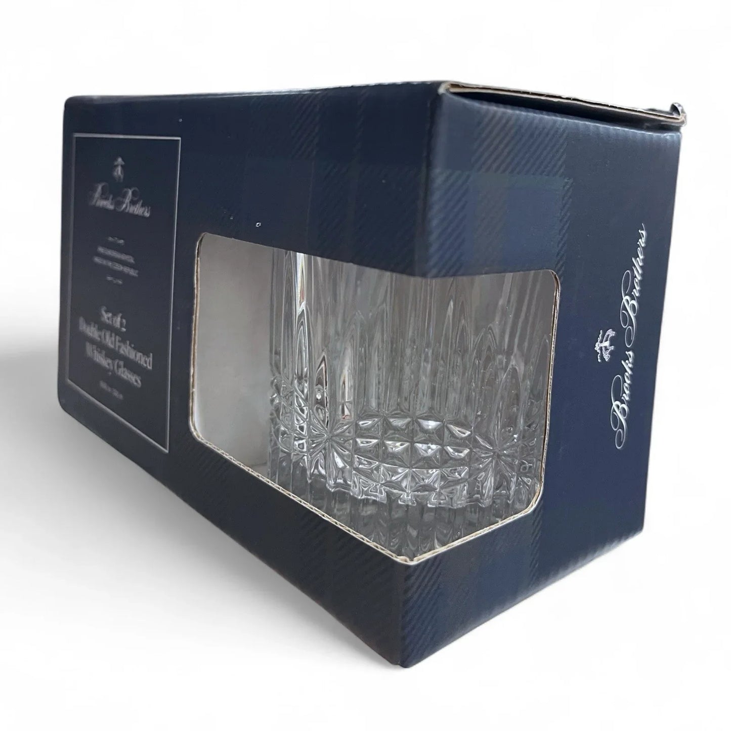 (2) BROOKS BROTHERS Crystal Double Old Fashioned Whiskey/ Rocks Glasses (Plaid) - Trendiez U ♥