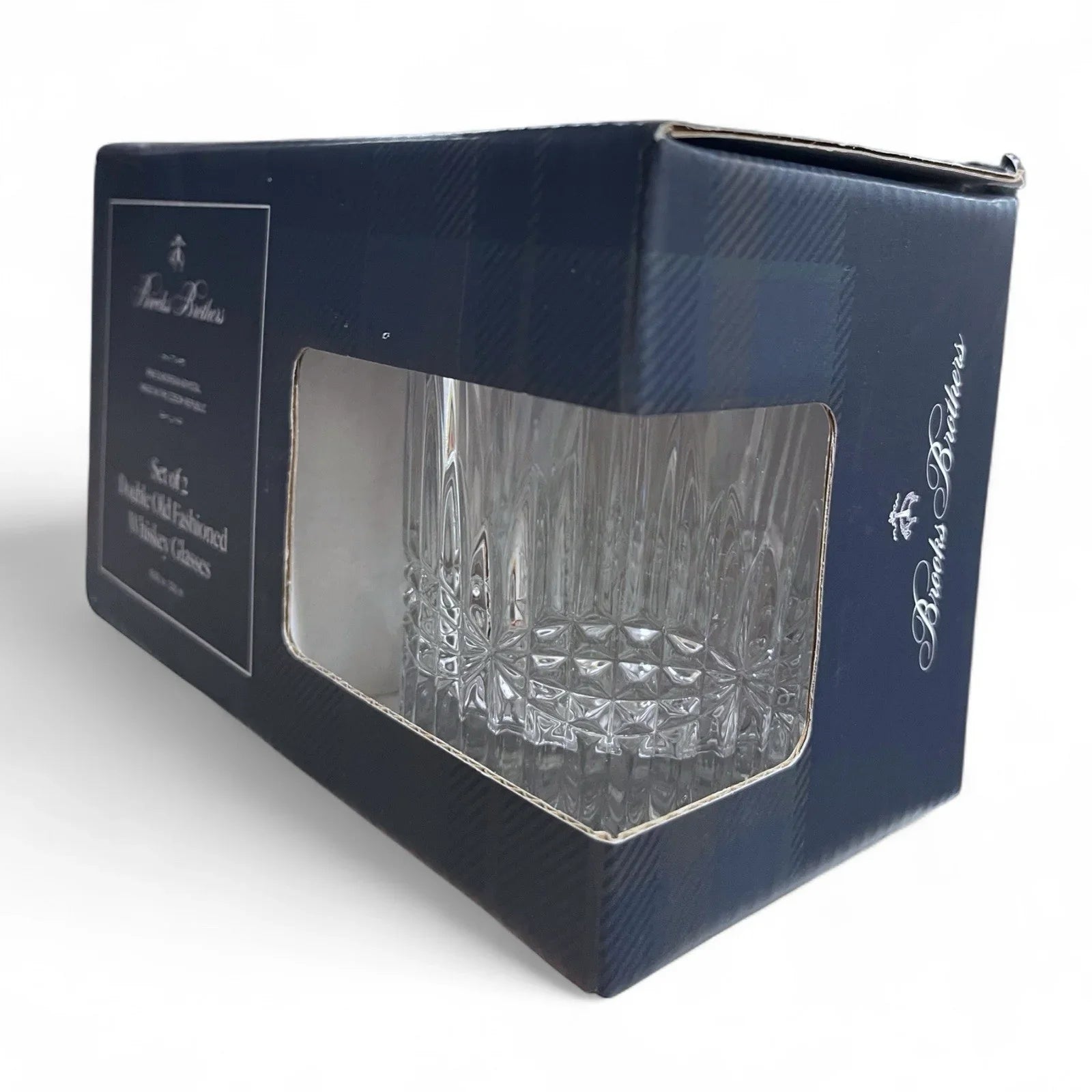 (2) BROOKS BROTHERS Crystal Double Old Fashioned Whiskey/ Rocks Glasses (Plaid) - Trendiez U ♥
