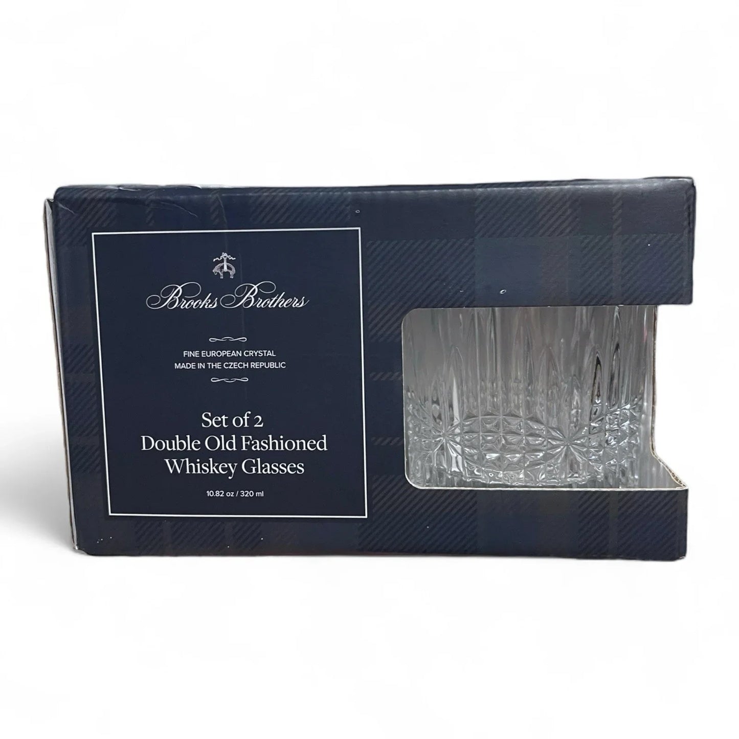(2) BROOKS BROTHERS Crystal Double Old Fashioned Whiskey/ Rocks Glasses (Plaid) - Trendiez U ♥