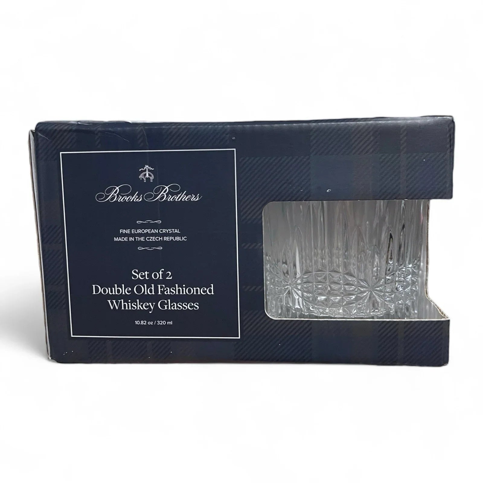 (2) BROOKS BROTHERS Crystal Double Old Fashioned Whiskey/ Rocks Glasses (Plaid) - Trendiez U ♥