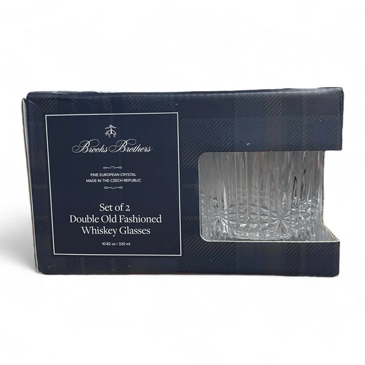 (2) BROOKS BROTHERS Crystal Double Old Fashioned Whiskey/ Rocks Glasses (Plaid) - Trendiez U ♥