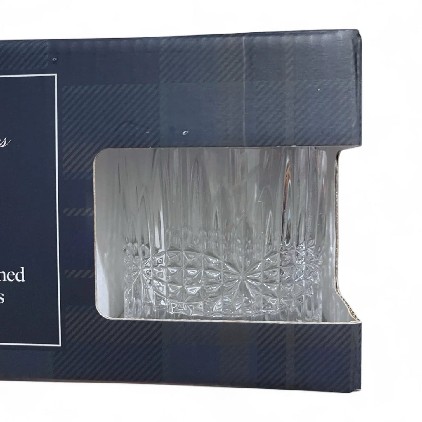 (2) BROOKS BROTHERS Crystal Double Old Fashioned Whiskey/ Rocks Glasses (Plaid) - Trendiez U ♥