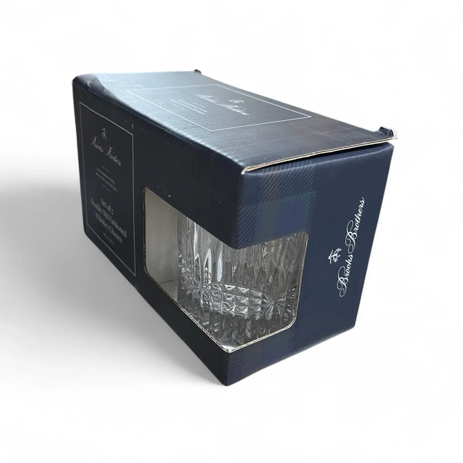(2) BROOKS BROTHERS Crystal Double Old Fashioned Whiskey/ Rocks Glasses (Plaid) - Trendiez U ♥