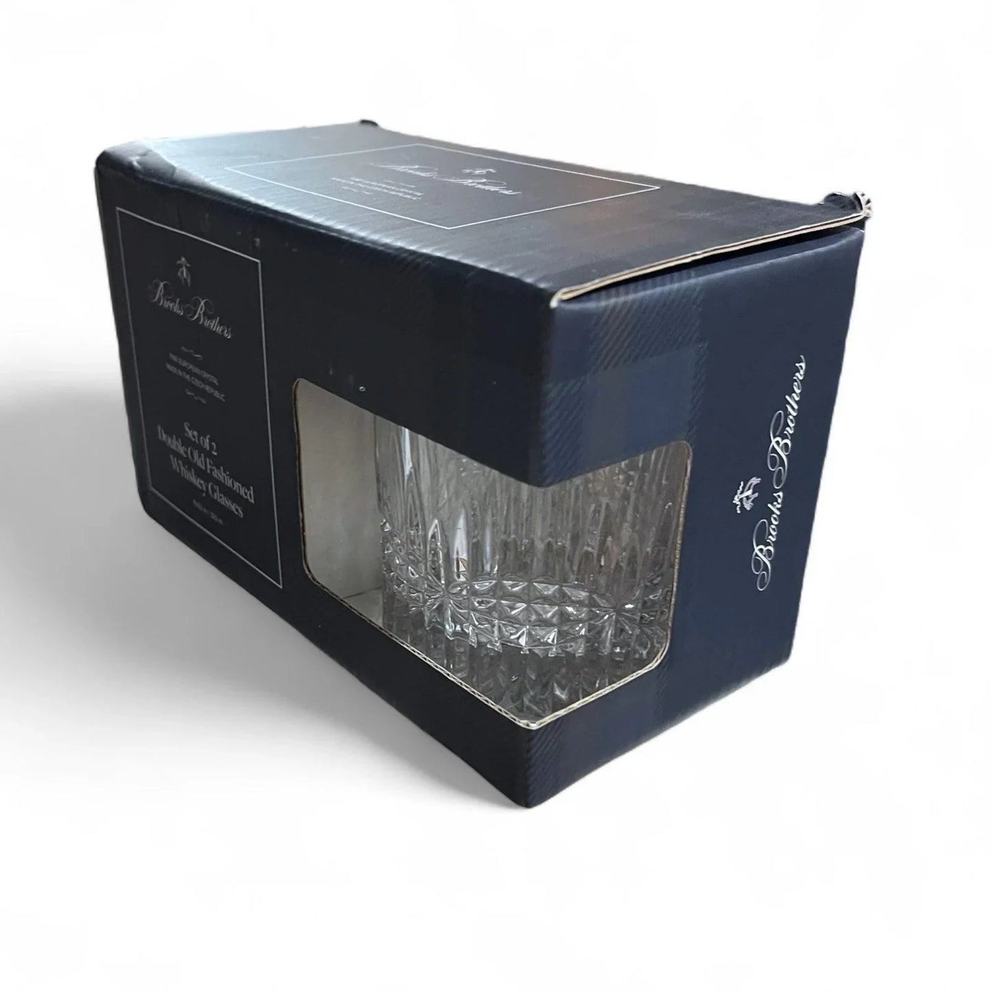 (2) BROOKS BROTHERS Crystal Double Old Fashioned Whiskey/ Rocks Glasses (Plaid) - Trendiez U ♥