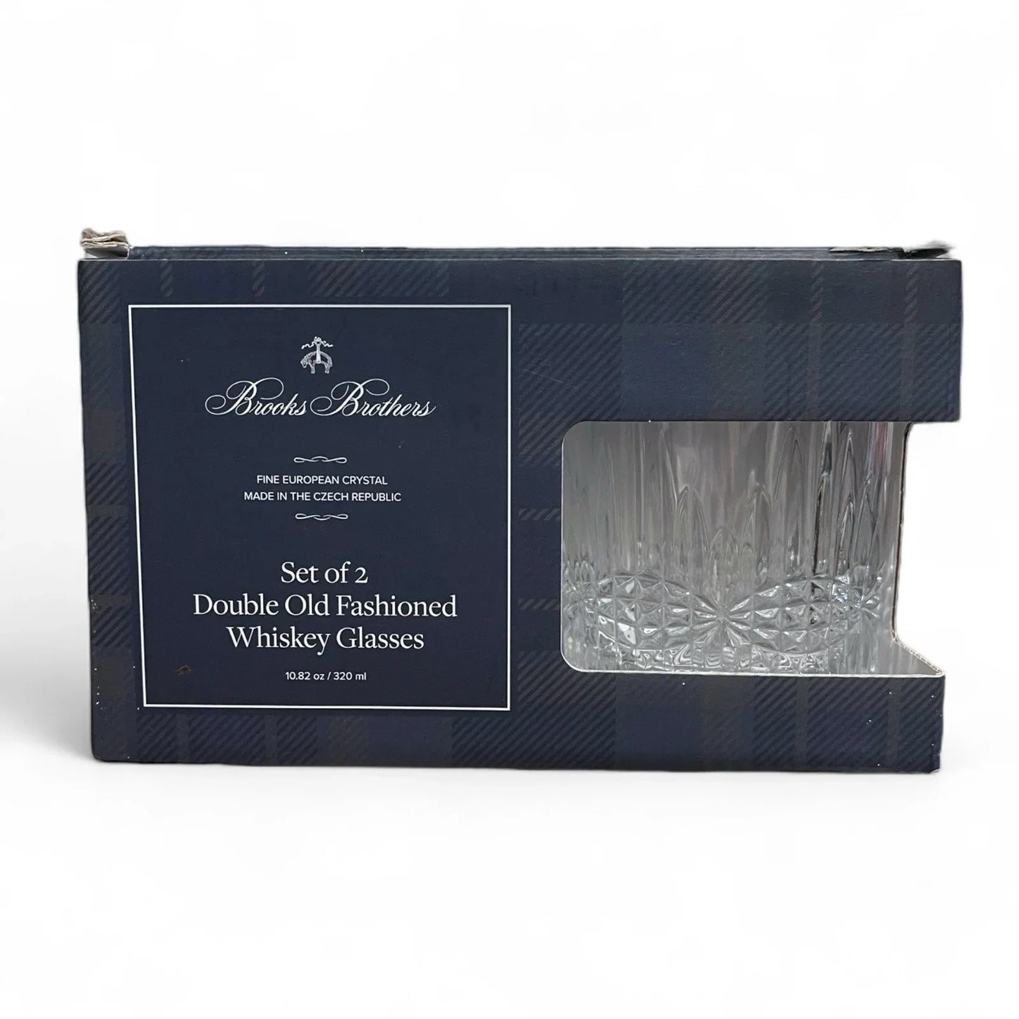 (2) BROOKS BROTHERS Crystal Double Old Fashioned Whiskey/ Rocks Glasses (Plaid) - Trendiez U ♥