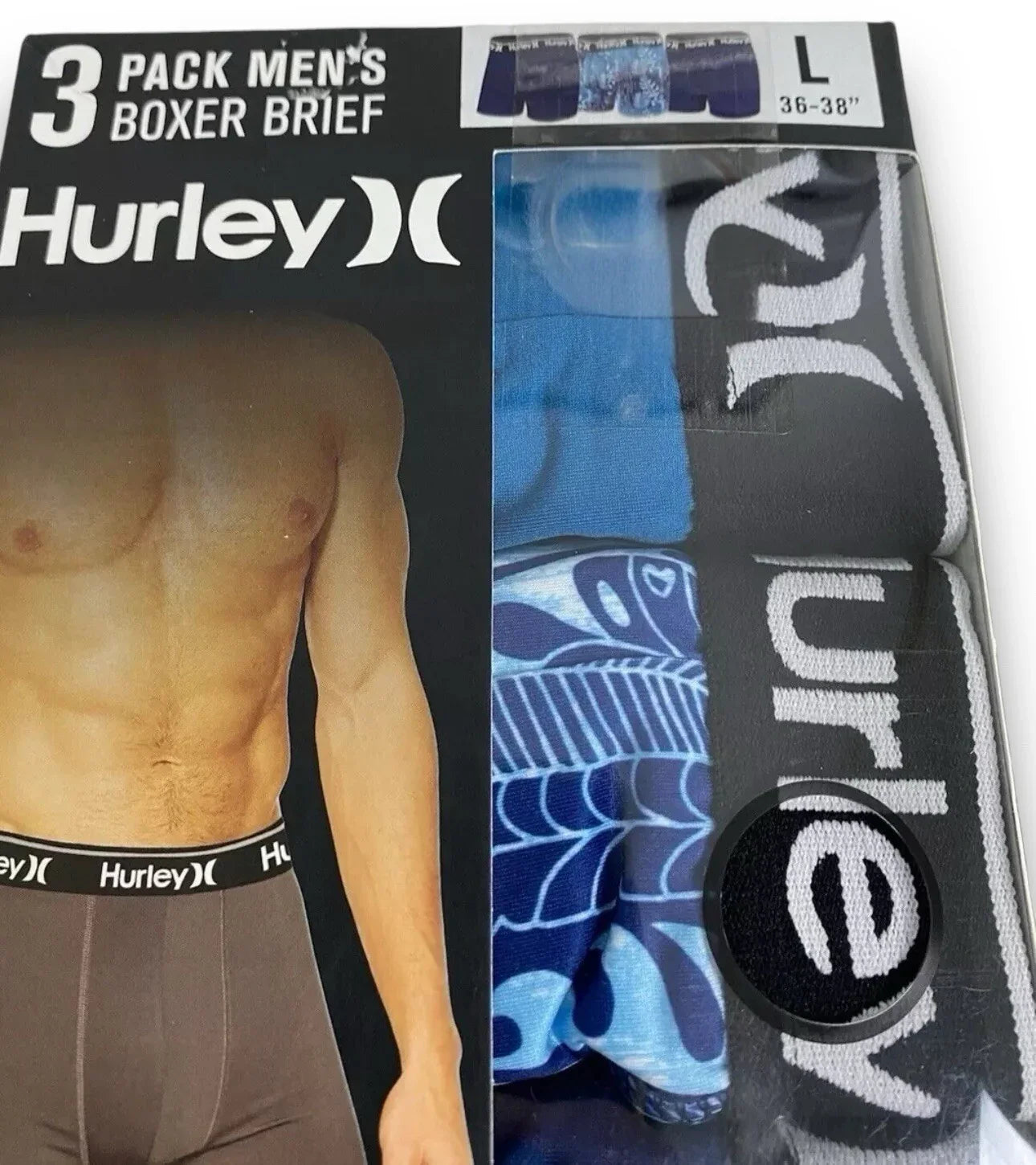 3 Pack Hurley Boxer Briefs Size L 36"-38" Men's Regrind 4 way Stretch Blue - Trendiez U ♥