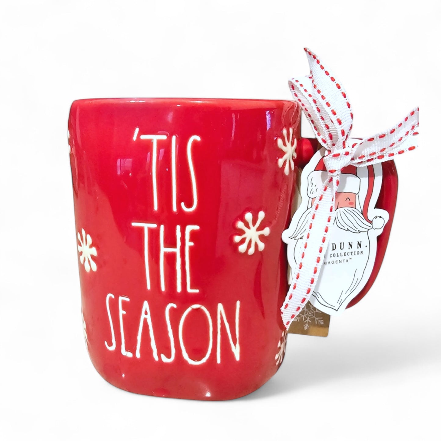 Rae Dunn ’Tis The Season Mug – Red Christmas Coffee Cup with Snowflakes