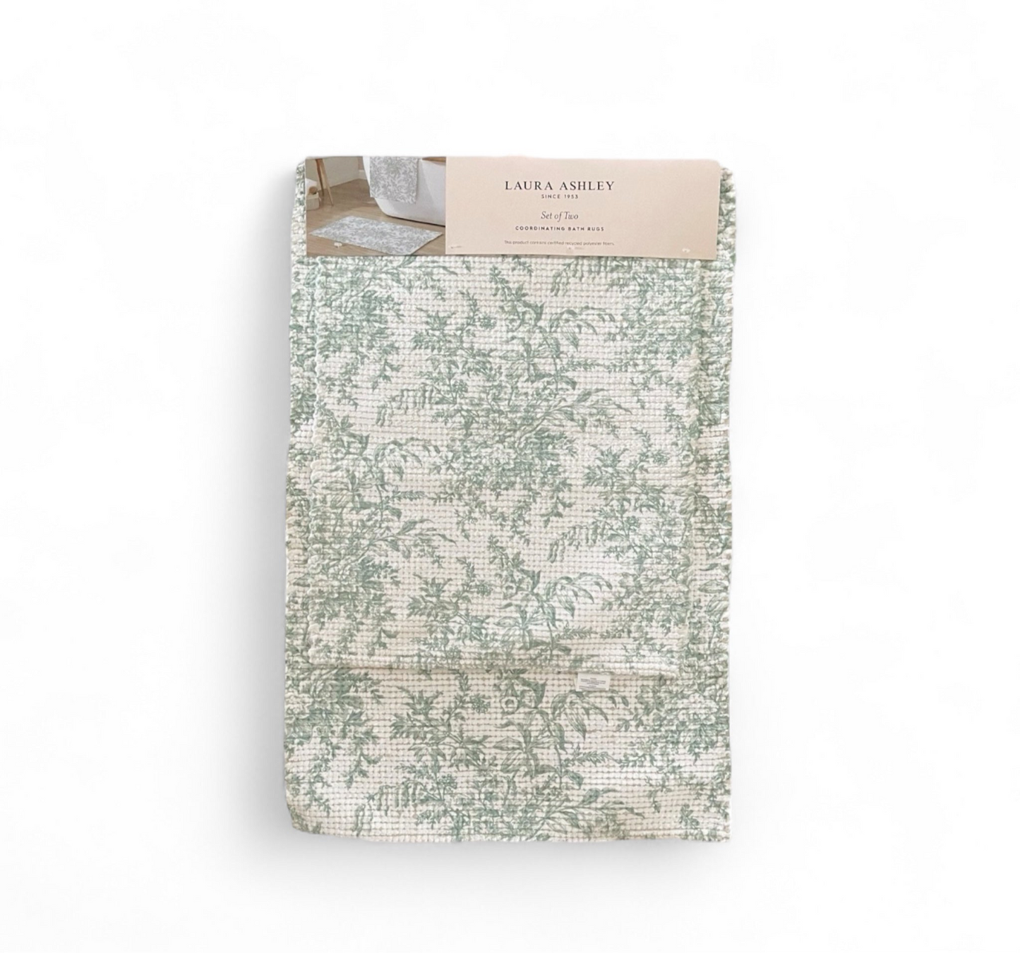 Laura Ashley Green Floral Bath Rug Set 2-Piece Anti-Slip