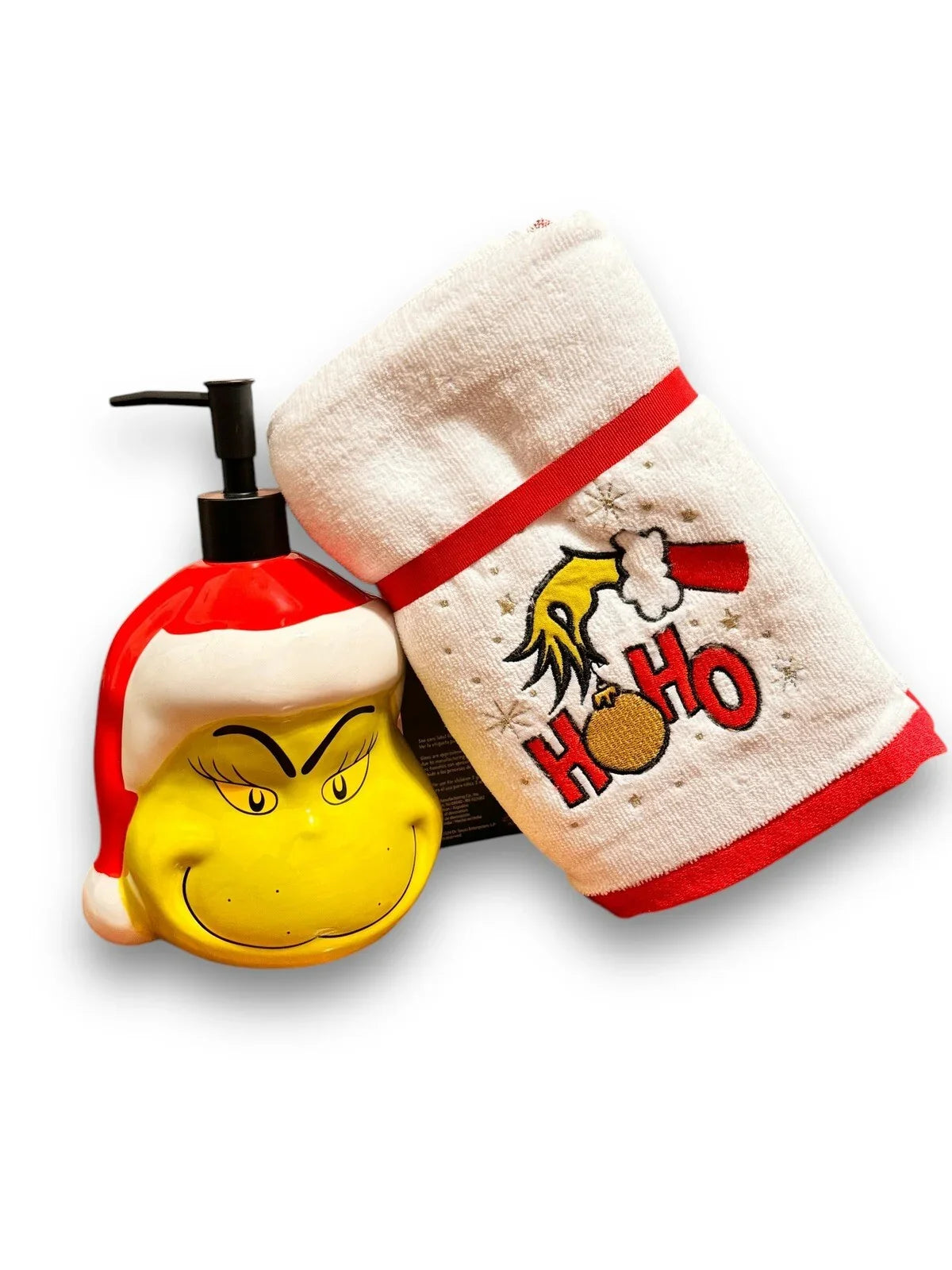 3pc SET Grinch Christmas Bathroom Soap Dispenser & Hand Towel - Trendiez U ♥
