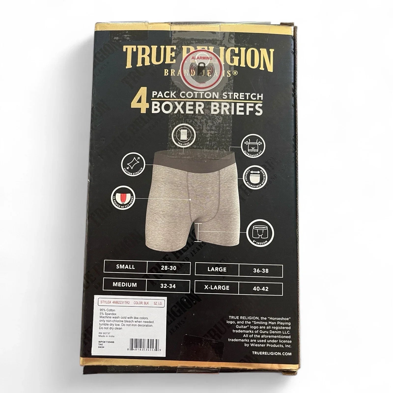 4 Pack True Religion Cotton Stretch Boxer Briefs Size L Back Comfort Waistband - Trendiez U ♥