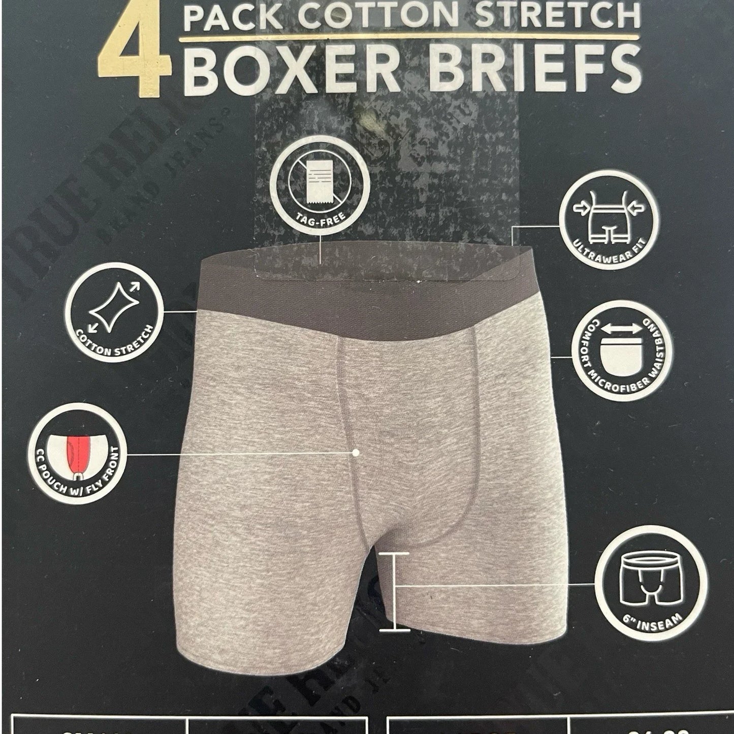 4 Pack True Religion Cotton Stretch Boxer Briefs Size L Back Comfort Waistband - Trendiez U ♥