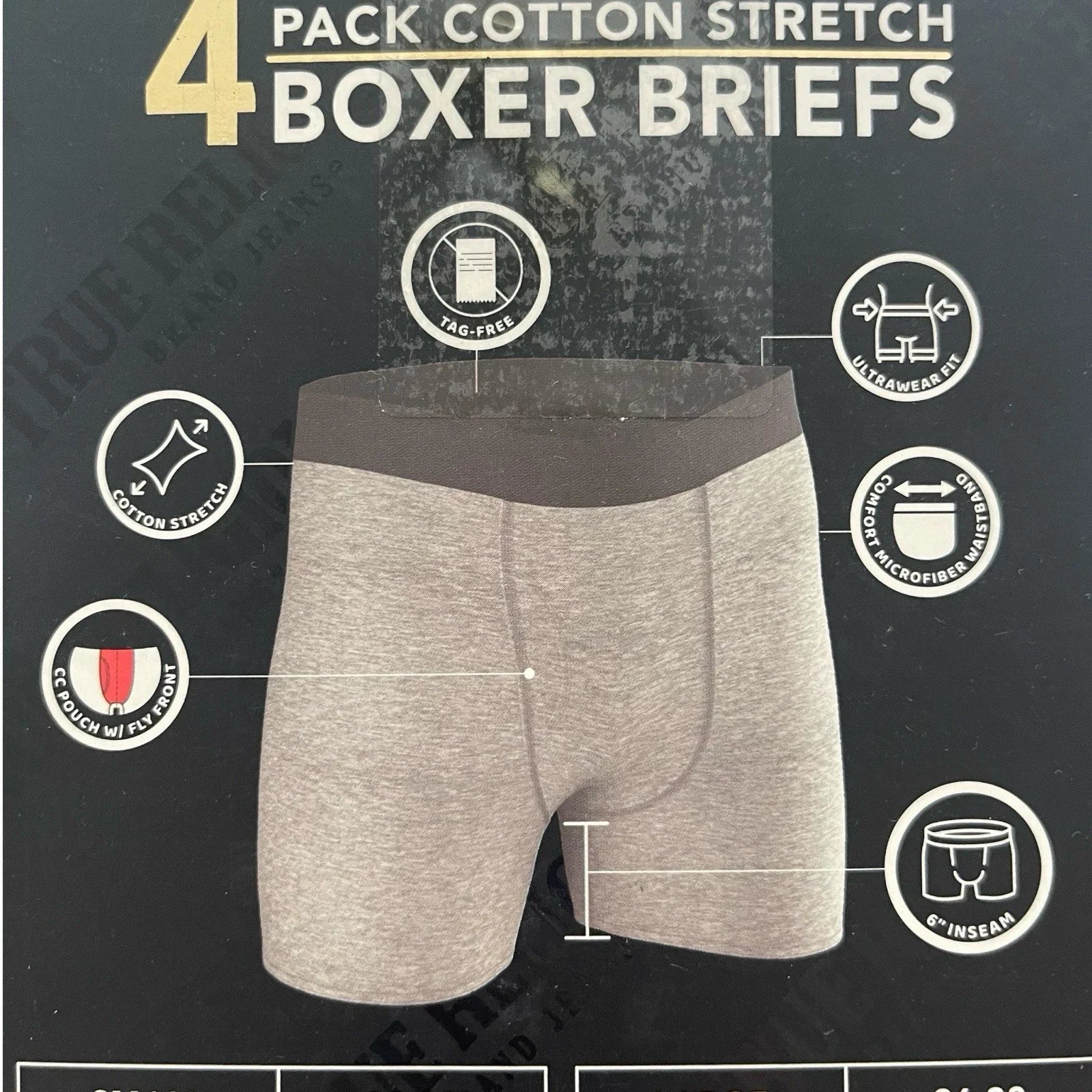 4 Pack True Religion Cotton Stretch Boxer Briefs Size L Back Comfort Waistband - Trendiez U ♥