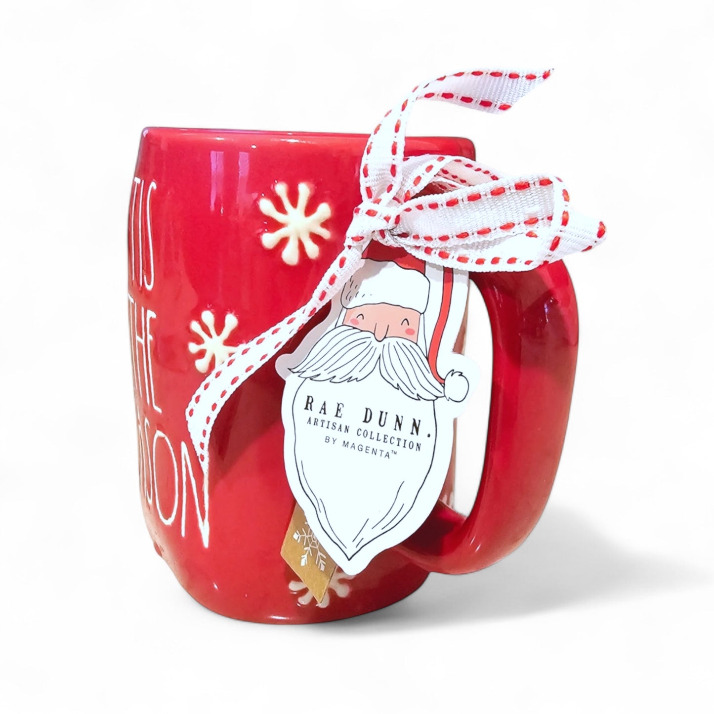 Rae Dunn ’Tis The Season Mug – Red Christmas Coffee Cup with Snowflakes