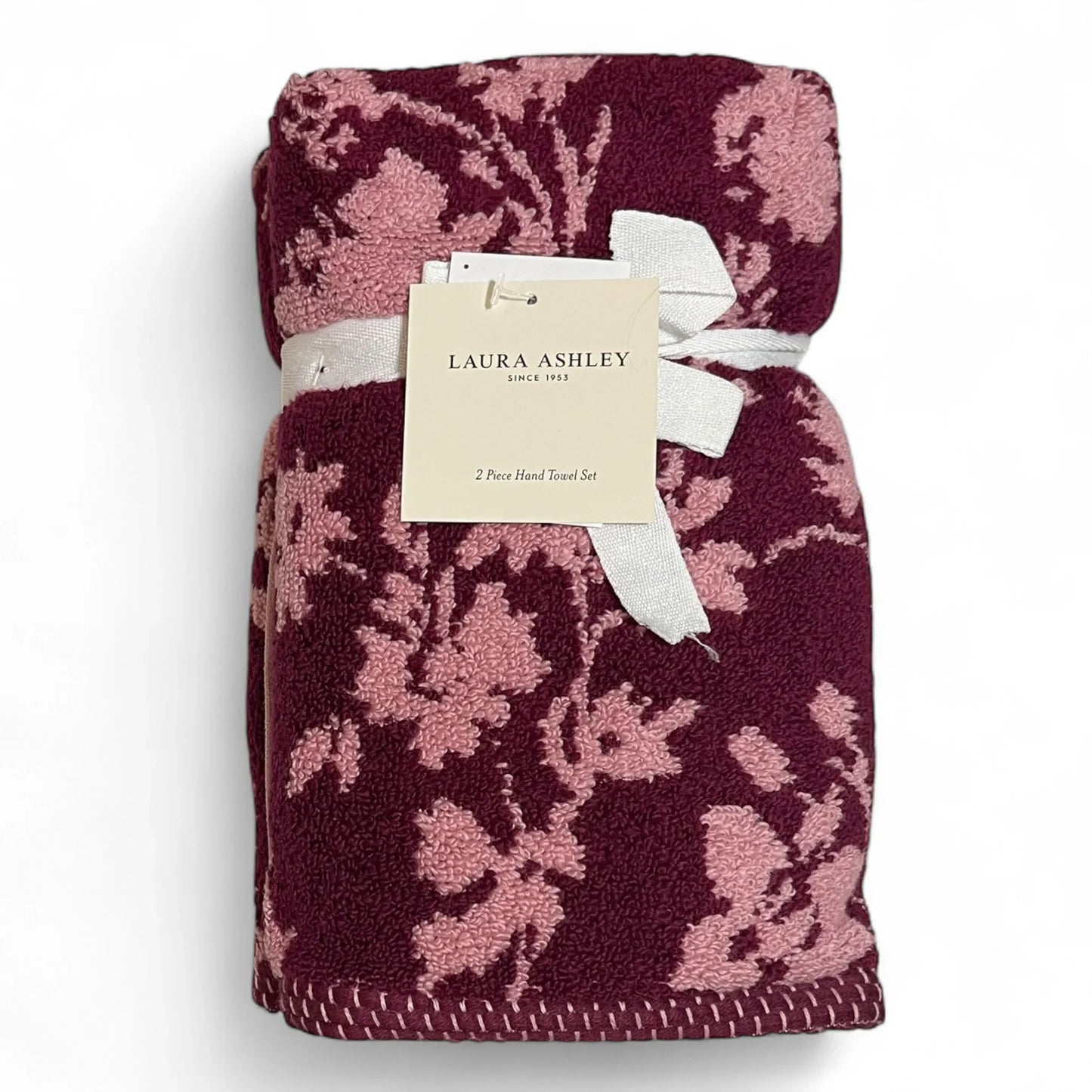 Laura Ashley Cottagecore Farmhouse 6-Piece Floral Towel Set – Burgundy & Pink