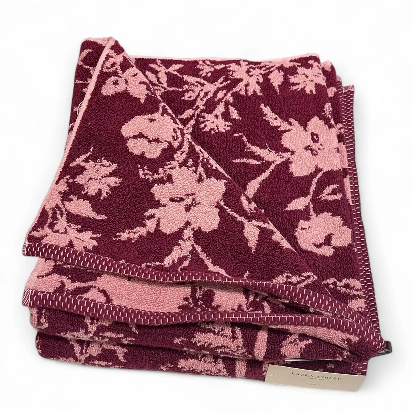 Laura Ashley Cottagecore Farmhouse 6-Piece Floral Towel Set – Burgundy & Pink