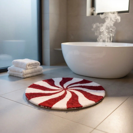 Sleigh Hill Peppermint Bath Rug & Caro Home Hand Towels Set Christmas Holiday