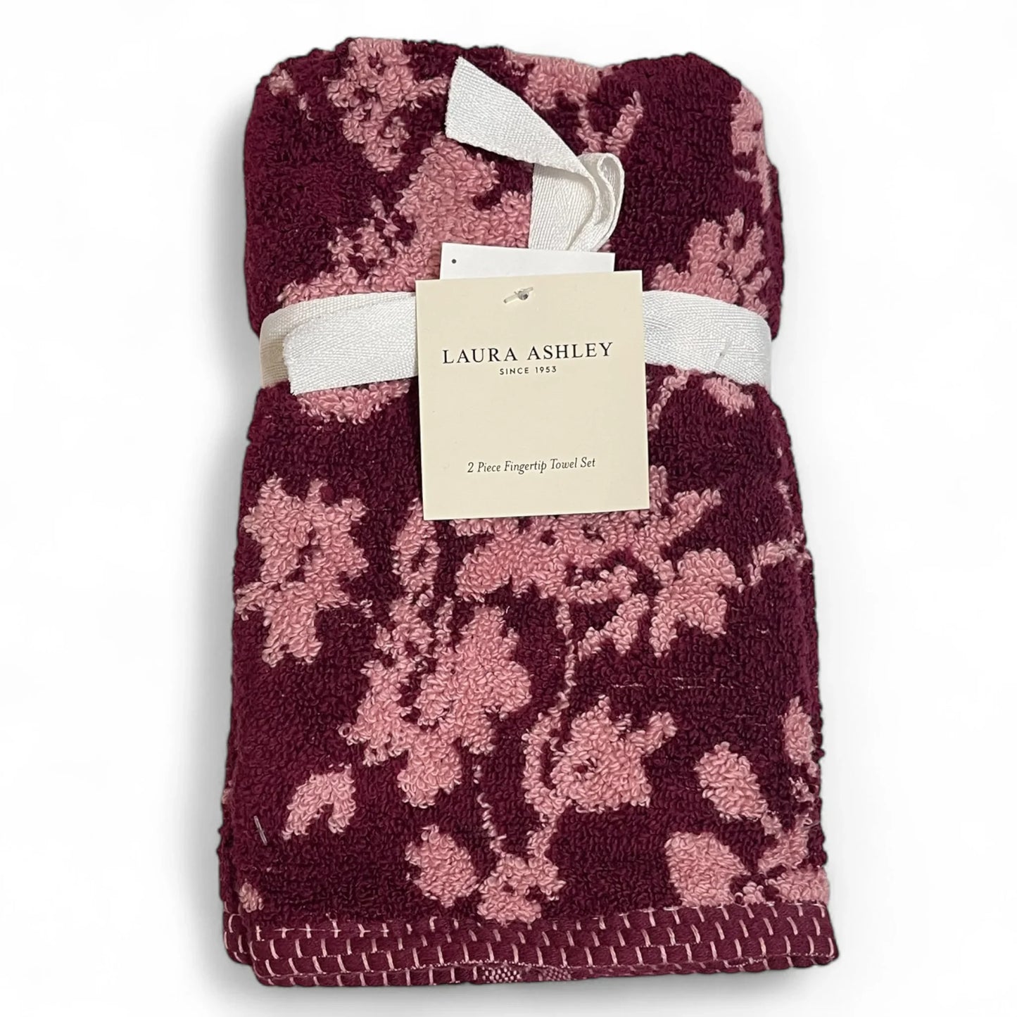 Laura Ashley Cottagecore Farmhouse 6-Piece Floral Towel Set – Burgundy & Pink