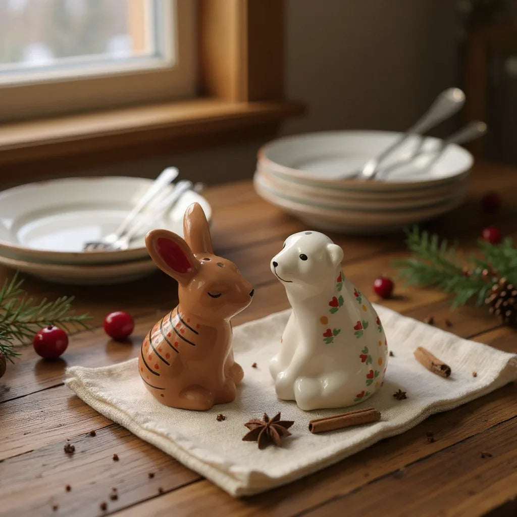 Cath Kidston Easter Salt & Pepper Shakers – Ceramic Bear & Rabbit Boxed Set