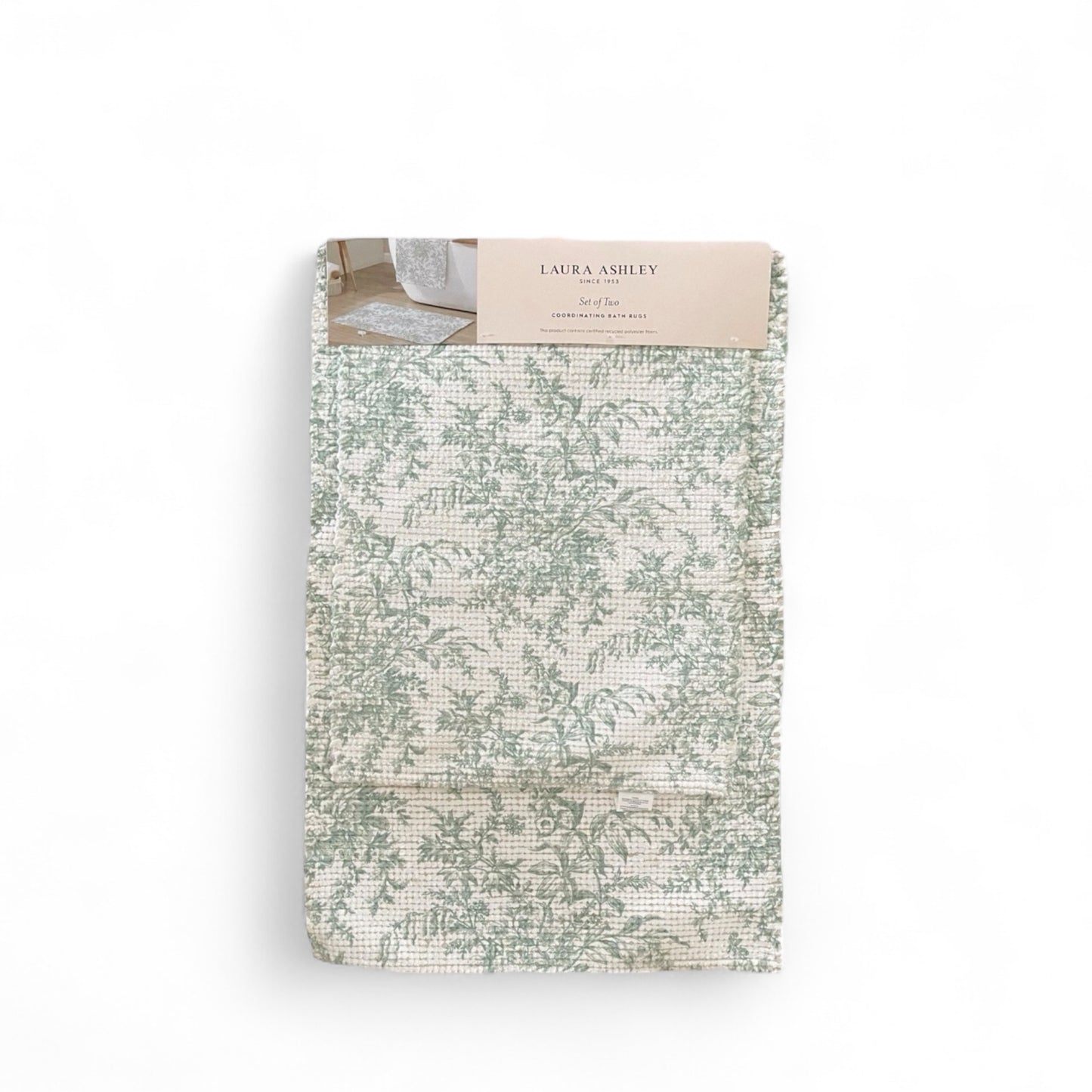 Laura Ashley Green Floral Bath Rug Set 2-Piece Anti-Slip