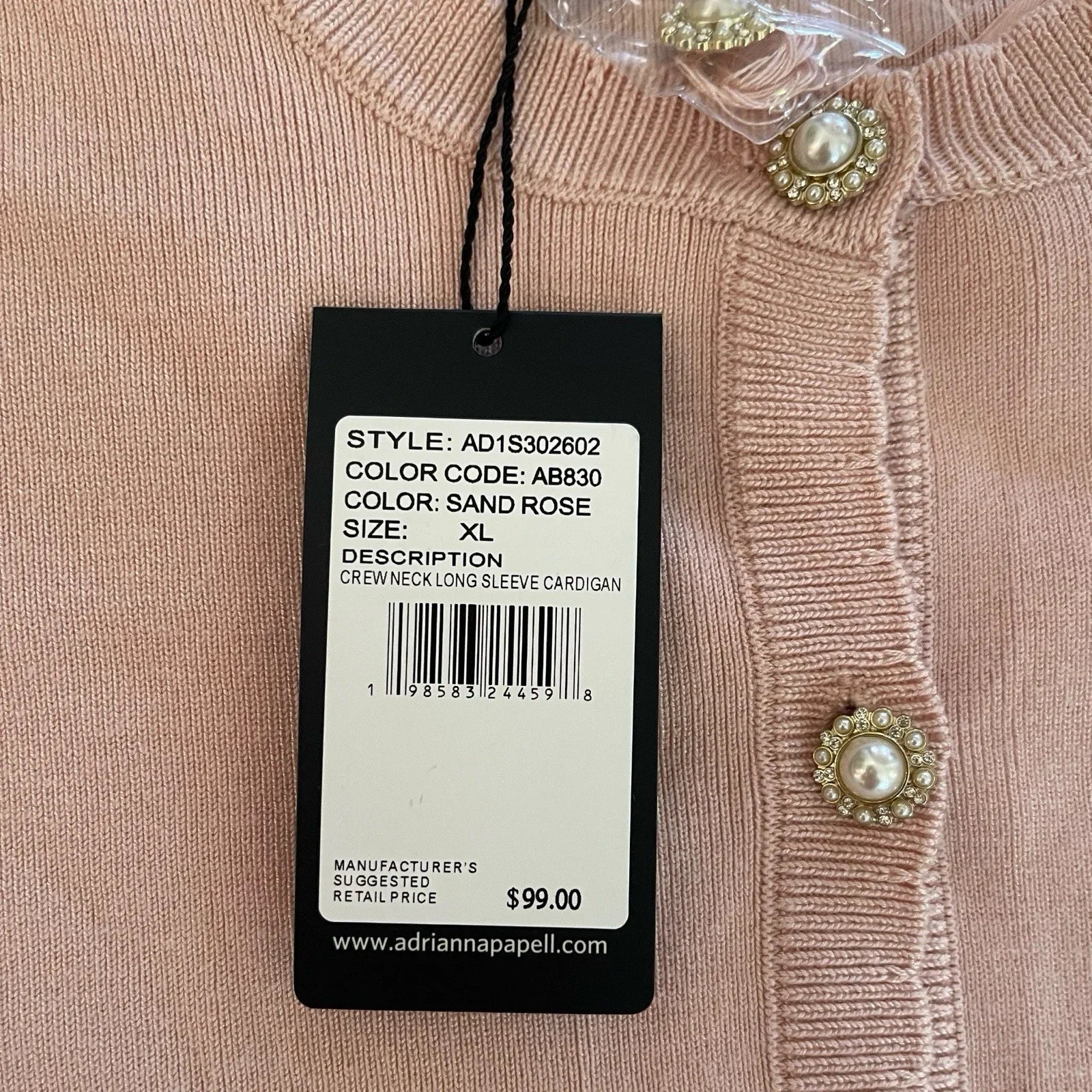 Adrianna Papell Crocheted Embellished Cardigan Size XL Pink Viscose - Trendiez U ♥