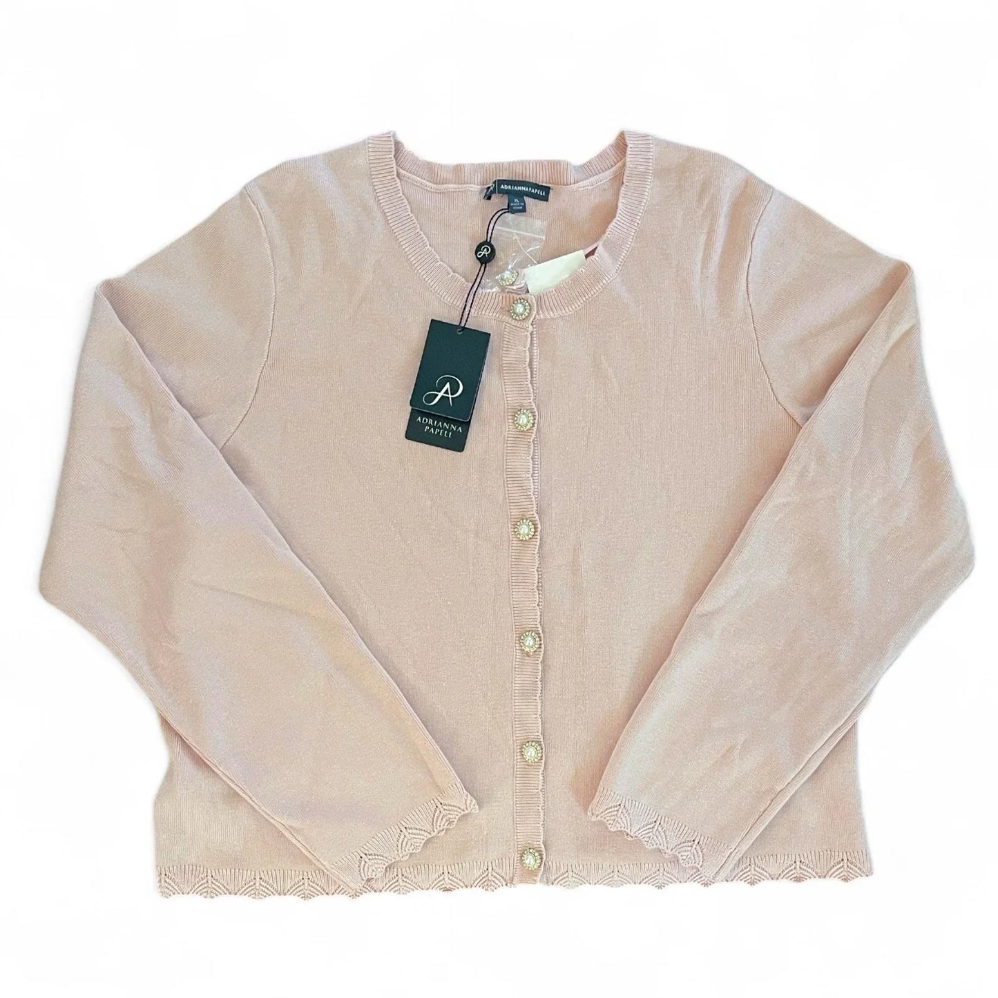 Adrianna Papell Crocheted Embellished Cardigan Size XL Pink Viscose - Trendiez U ♥