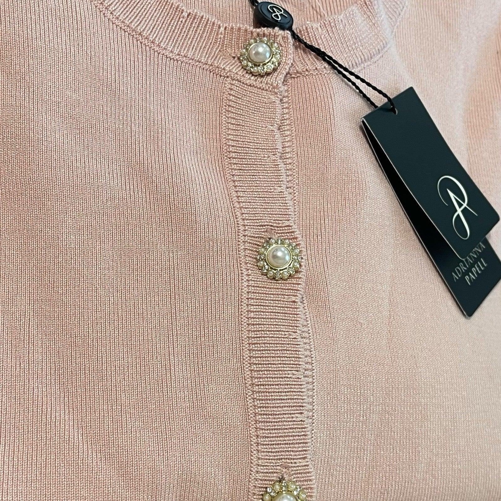 Adrianna Papell Crocheted Embellished Cardigan Size XL Pink Viscose - Trendiez U ♥