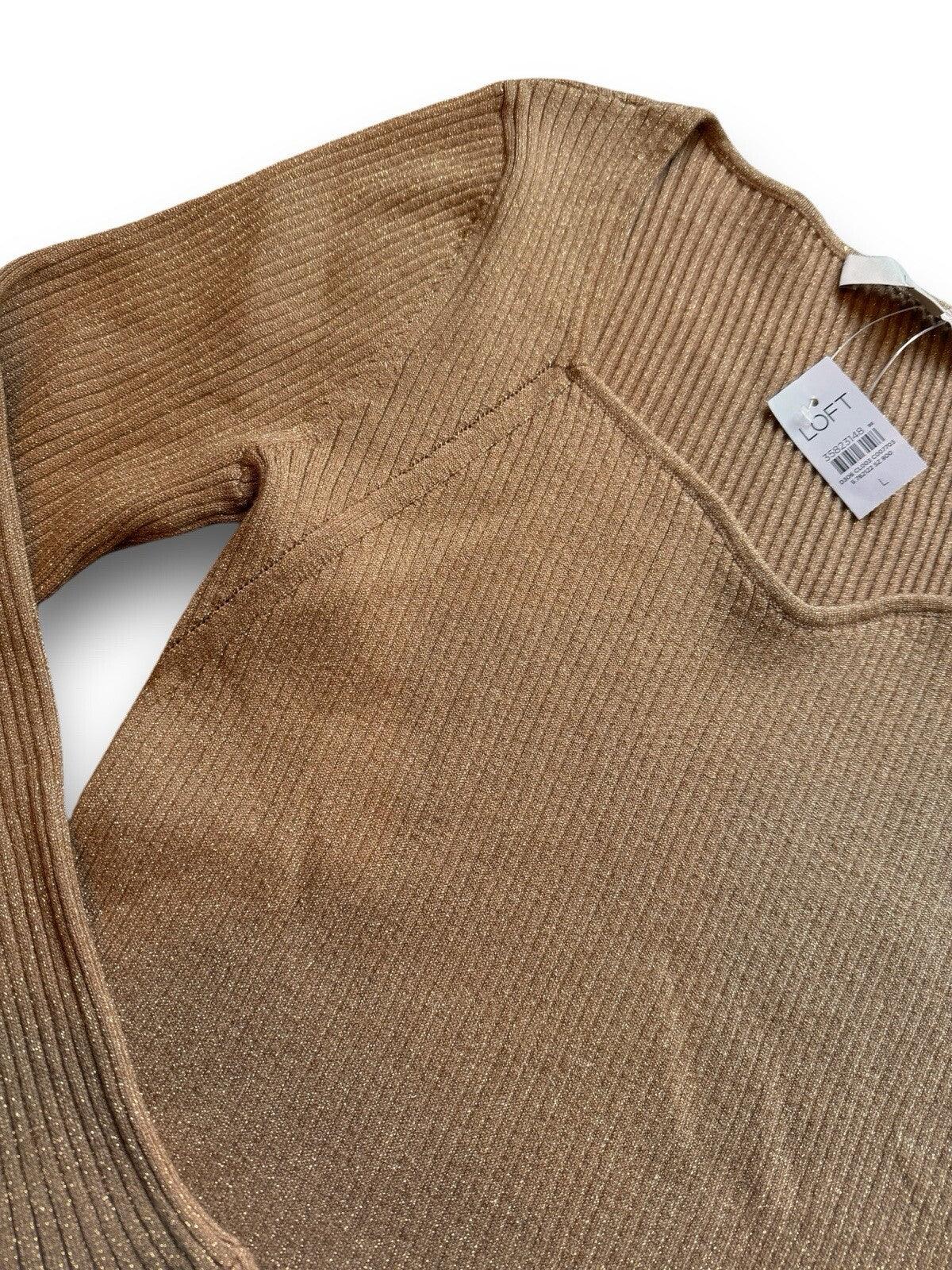 Ann Taylor LOFT Ribbed Sweetheart Neck Flare Cuff Caramel Comfy Sweater Sz Large - Trendiez U ♥