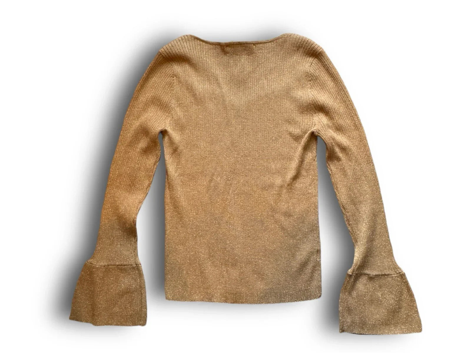 Ann Taylor LOFT Ribbed Sweetheart Neck Flare Cuff Caramel Comfy Sweater Sz Large - Trendiez U ♥