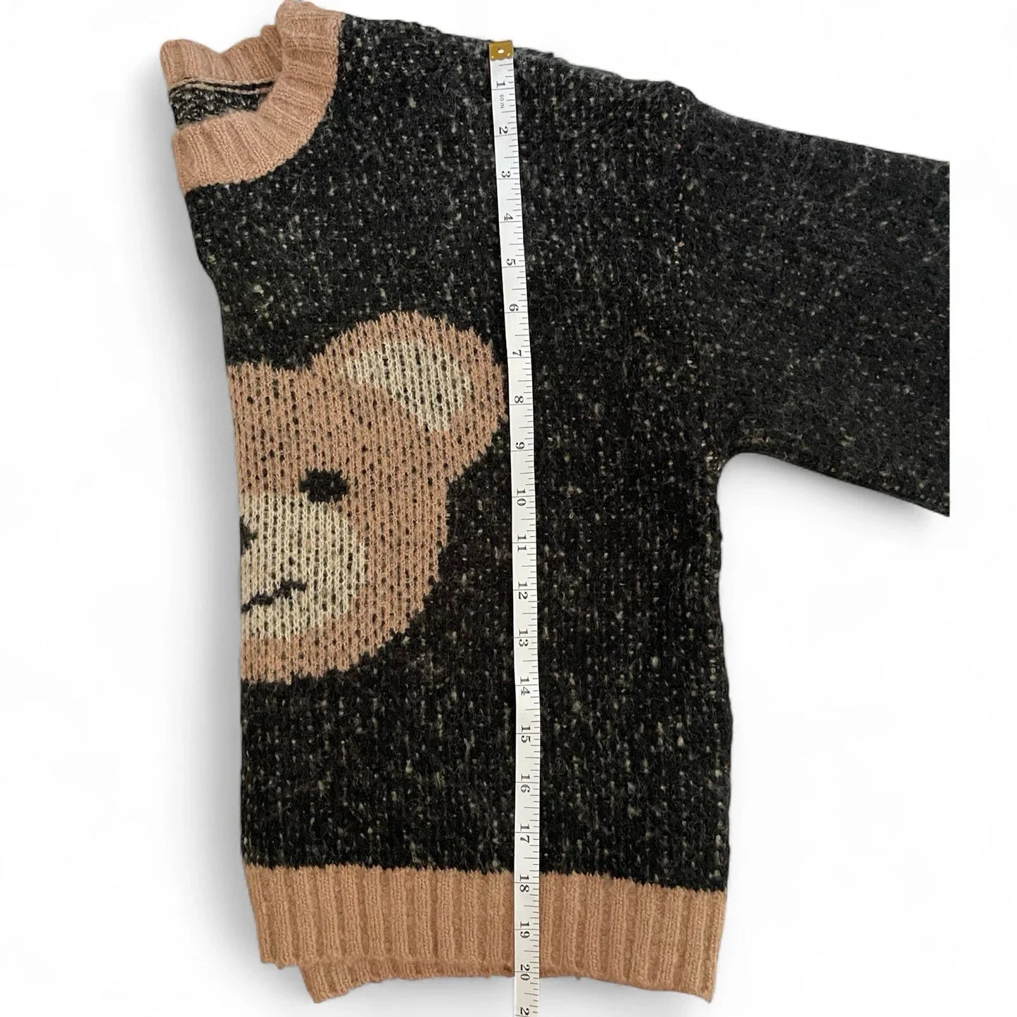 Anthropologie Luna Ivy Cozy Teddy Bear Cropped Loose Fit Sweater Black Tan Sz S - Trendiez U ♥