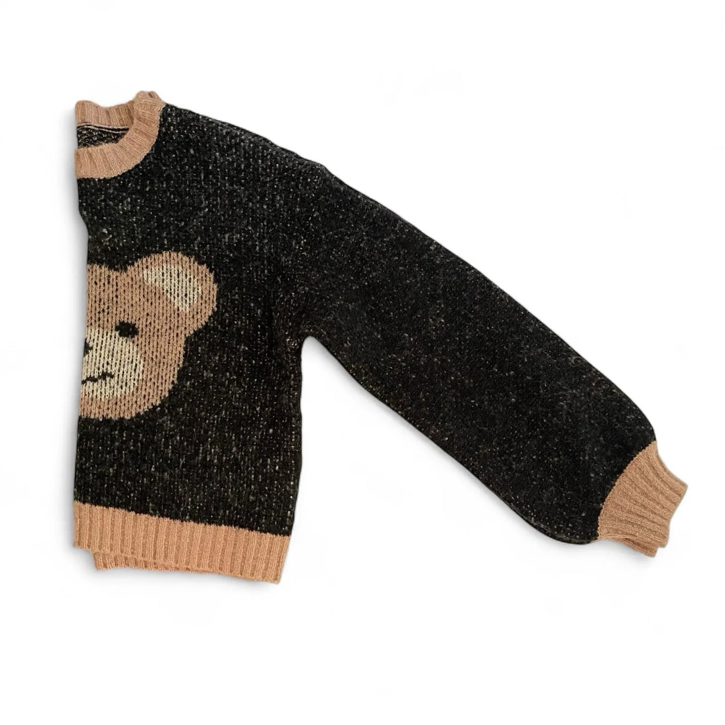 Anthropologie Luna Ivy Cozy Teddy Bear Cropped Loose Fit Sweater Black Tan Sz S - Trendiez U ♥