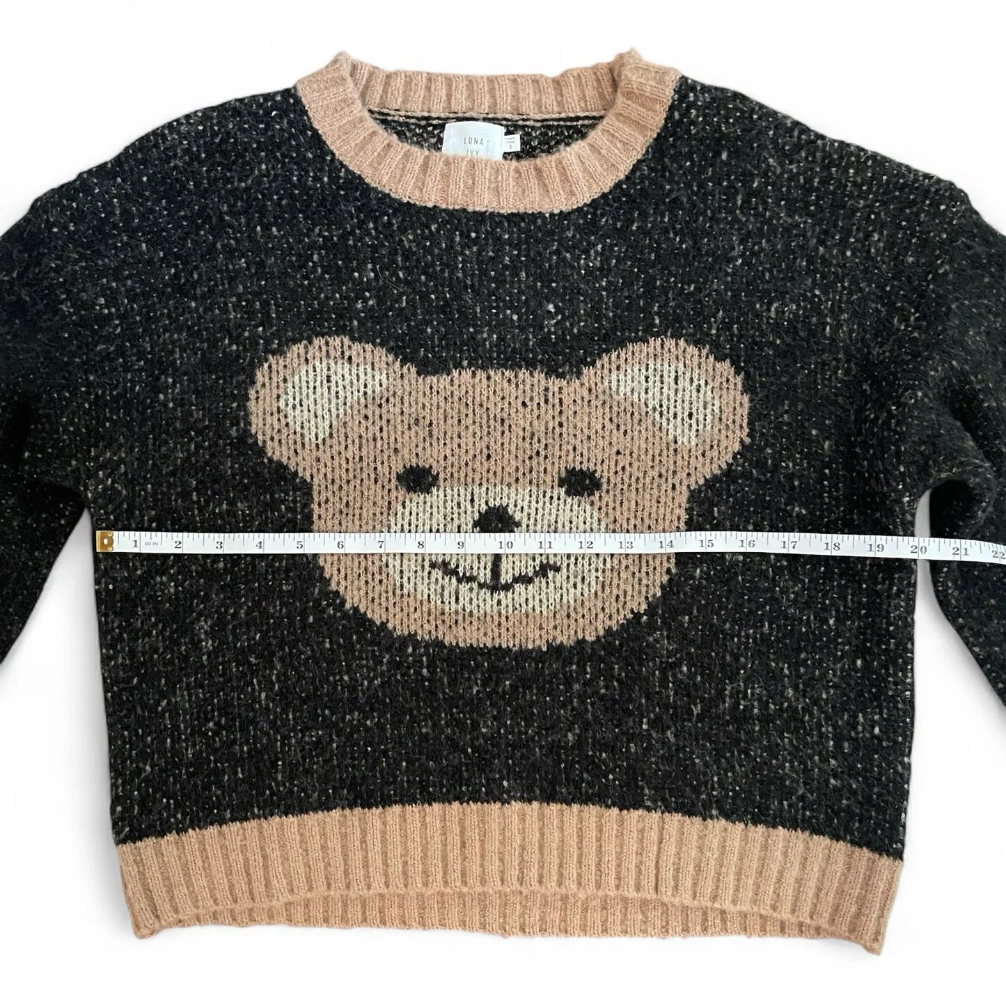 Anthropologie Luna Ivy Cozy Teddy Bear Cropped Loose Fit Sweater Black Tan Sz S - Trendiez U ♥