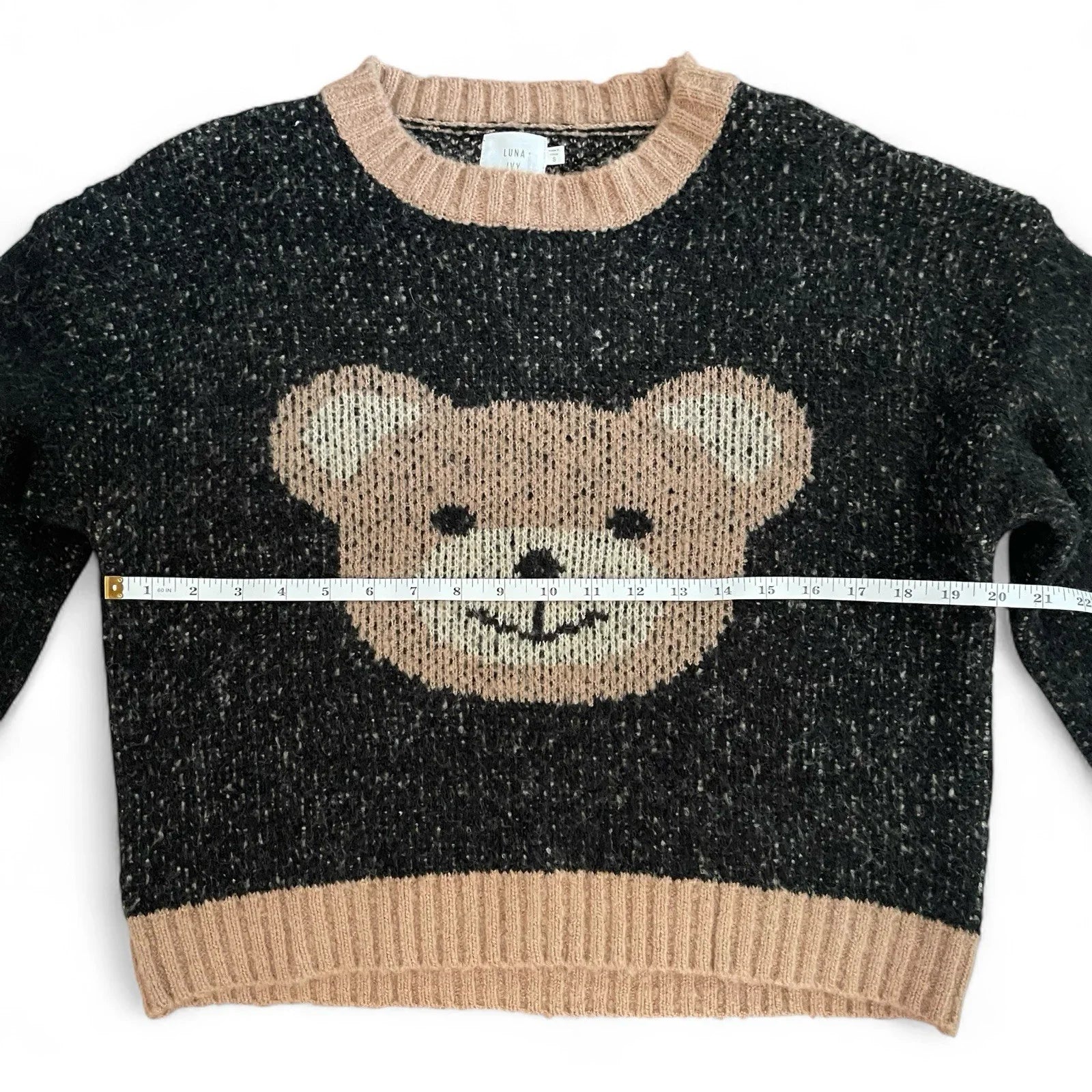 Anthropologie Luna Ivy Cozy Teddy Bear Cropped Loose Fit Sweater Black Tan Sz S - Trendiez U ♥