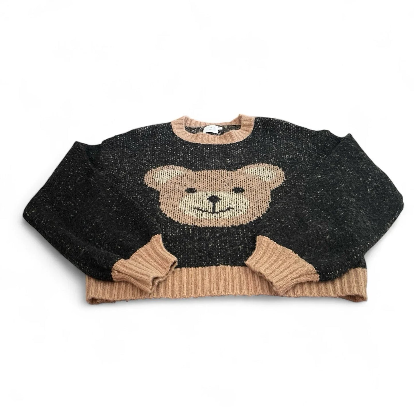 Anthropologie Luna Ivy Cozy Teddy Bear Cropped Loose Fit Sweater Black Tan Sz S - Trendiez U ♥