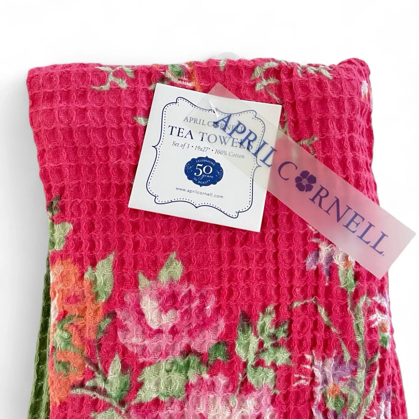 April Cornell Floral Waffle Weave Kitchen Dish Towels 100% Cotton Set of 3 - Trendiez U ♥