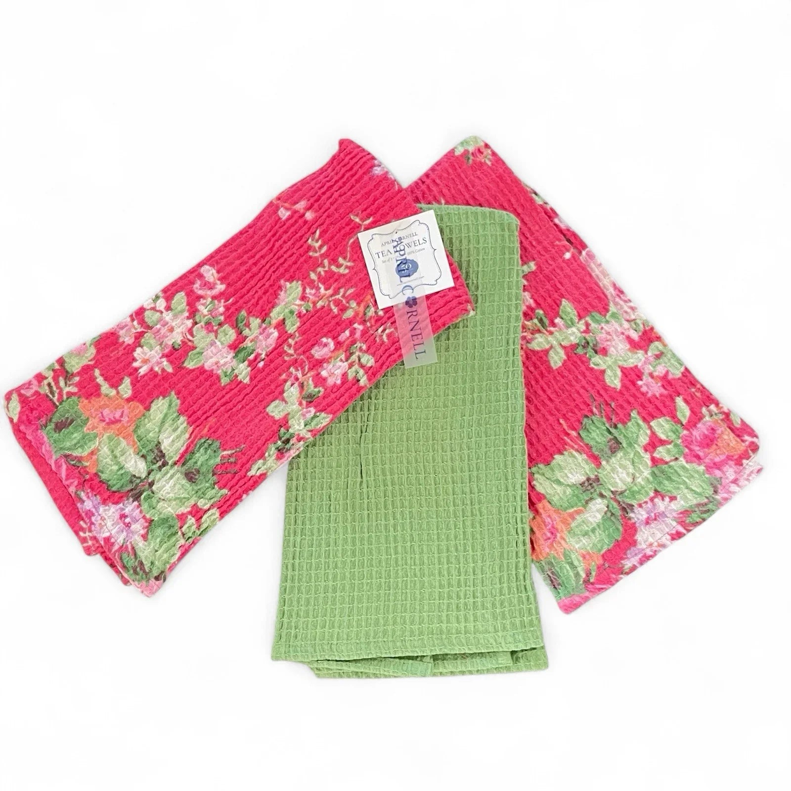 April Cornell Floral Waffle Weave Kitchen Dish Towels 100% Cotton Set of 3 - Trendiez U ♥