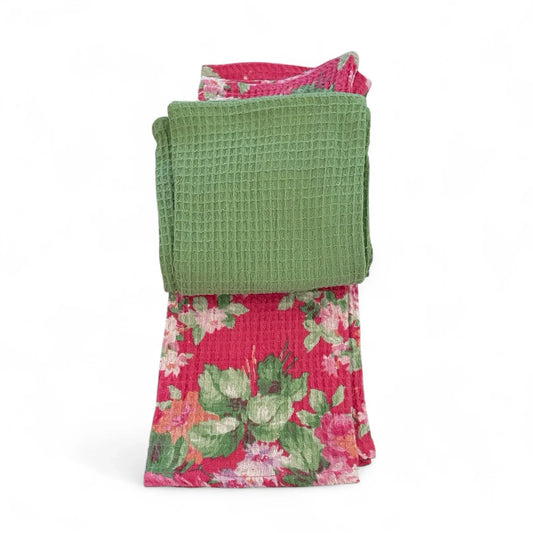April Cornell Floral Waffle Weave Kitchen Dish Towels 100% Cotton Set of 3 - Trendiez U ♥