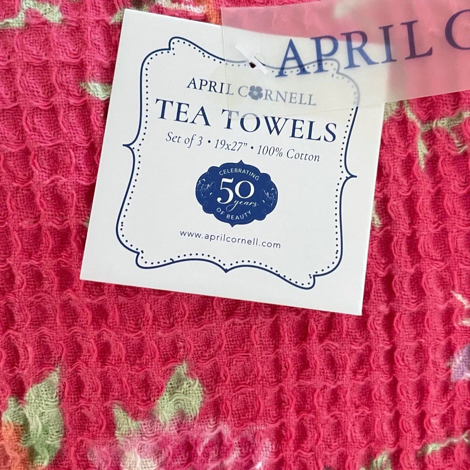 April Cornell Floral Waffle Weave Kitchen Dish Towels 100% Cotton Set of 3 - Trendiez U ♥