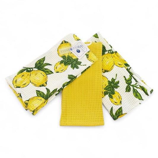 April Cornell Waffle Weave Lemons Kitchen Dish Towels - Trendiez U ♥