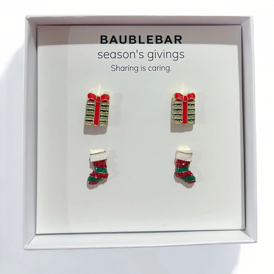 BaubleBar Christmas Stocking Earrings Presents Santa Holiday Party Stud - Trendiez U ♥