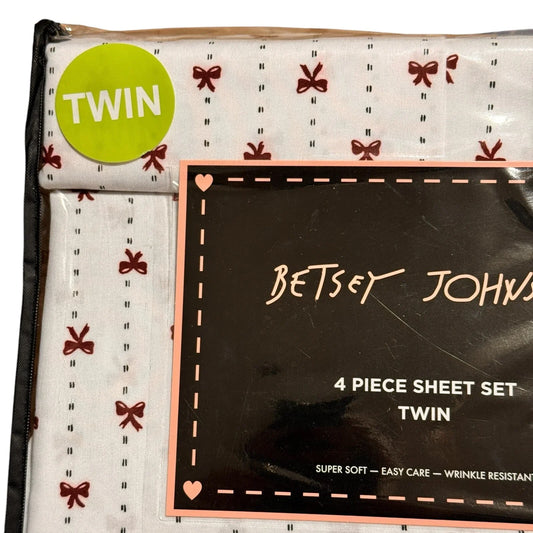 Betsey Johnson 4-Piece Twin Sheet Set – Ribbon Bows Christmas Design - Trendiez U ♥