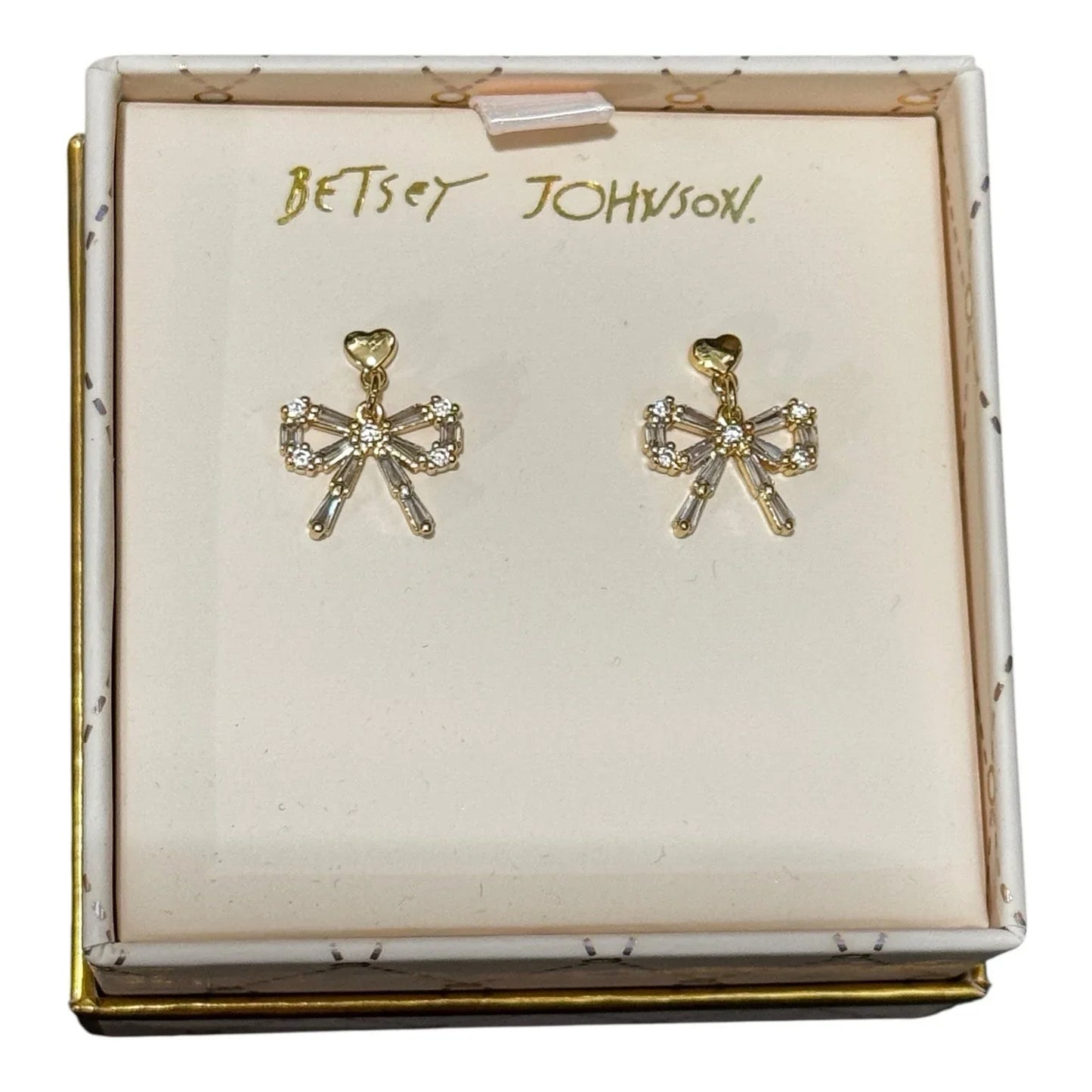 Betsey Johnson Golden Christmas Bow Tie Rhinestone Dangly Stud Earrings NWT RARE - Trendiez U ♥