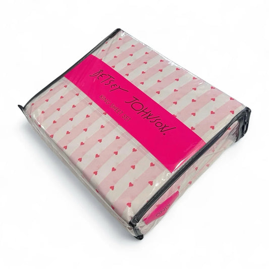 Betsey Johnson Pink Striped Hearts King Sheet Set - Trendiez U ♥