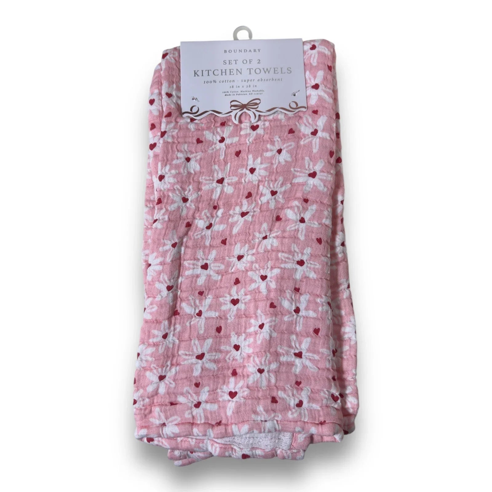 Boundary Kitchen Towels - Pink Floral Hearts 100% Cotton - Trendiez U ♥