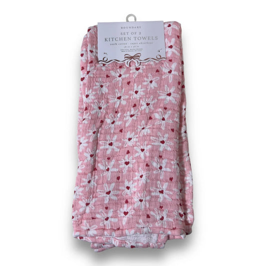 Boundary Kitchen Towels - Pink Floral Hearts 100% Cotton - Trendiez U ♥