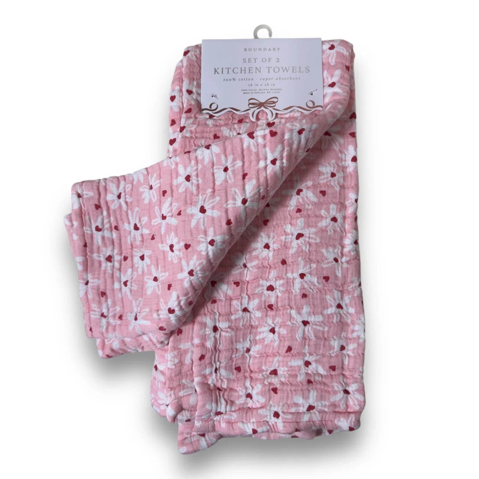 Boundary Kitchen Towels - Pink Floral Hearts 100% Cotton - Trendiez U ♥